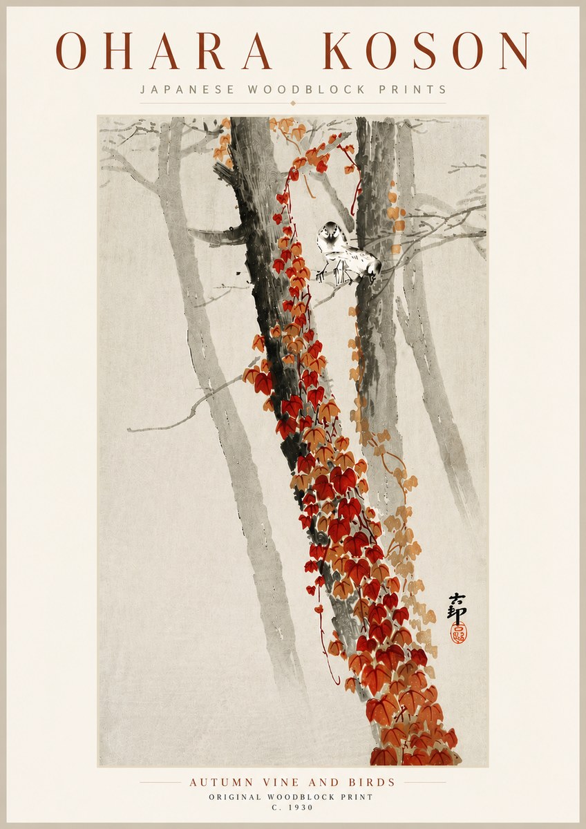 Ohara Koson Autumn Vine and Birds No5 - Poszter