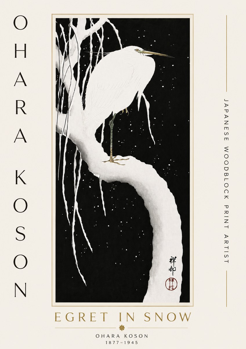 Ohara Koson Egret in Snow No5 - Poszter