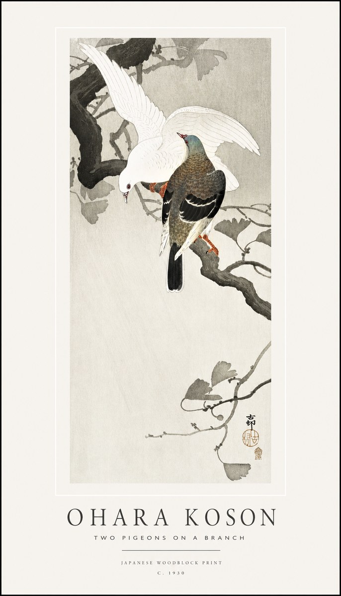 Ohara Koson Two Pigeons on a Branch No1 - Poszter
