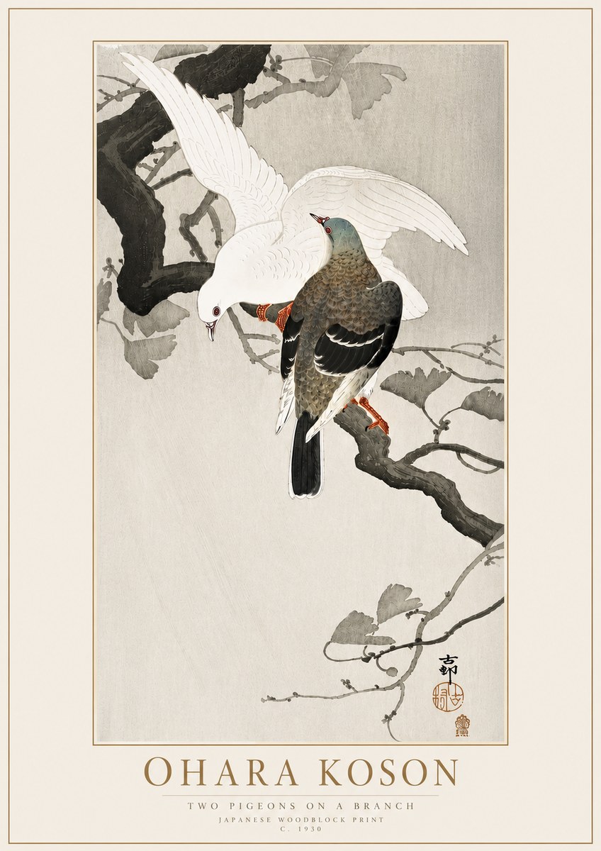 Ohara Koson Two Pigeons on a Branch No4 - Poszter