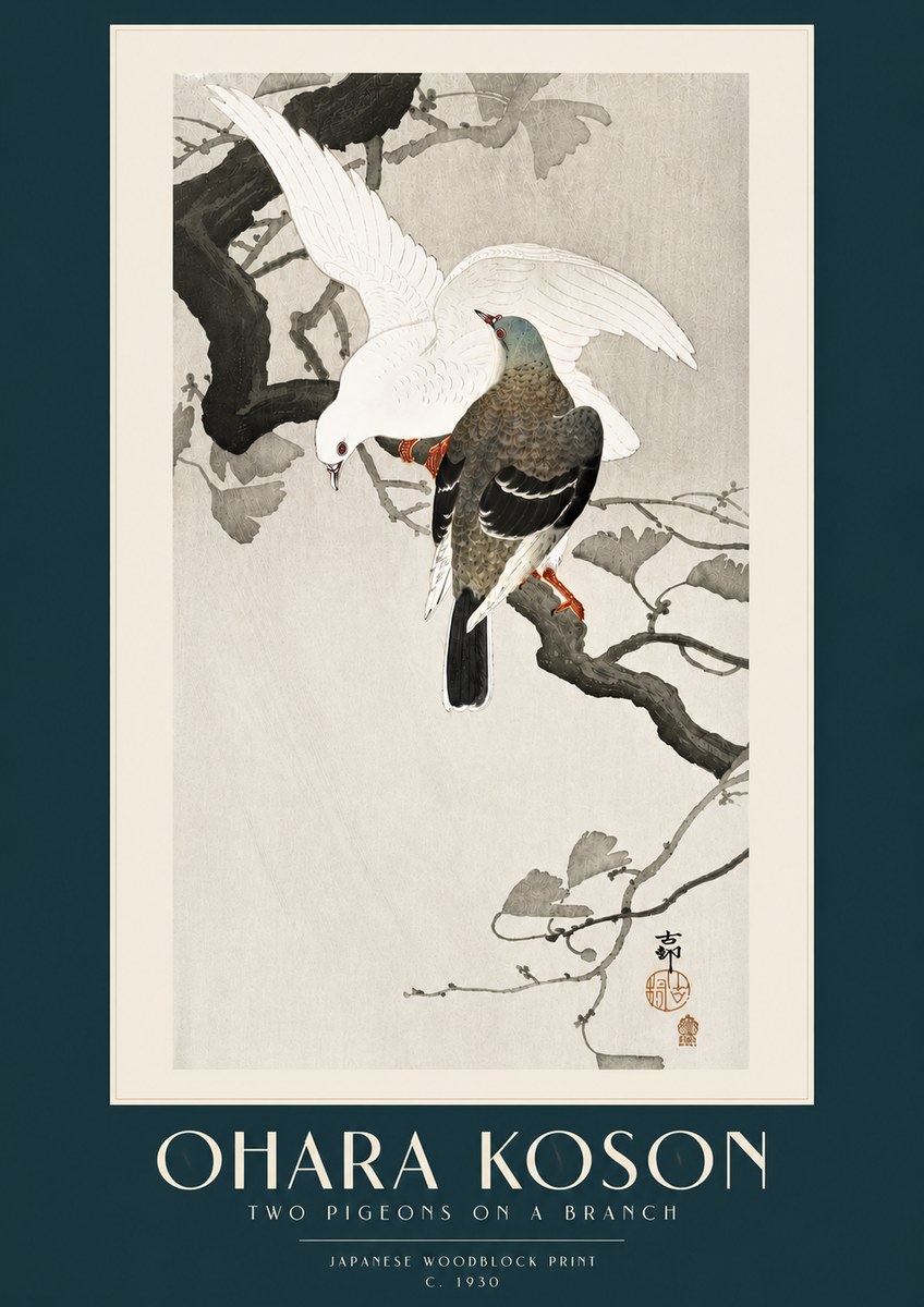 Ohara Koson Two Pigeons on a Branch No5 - Poszter