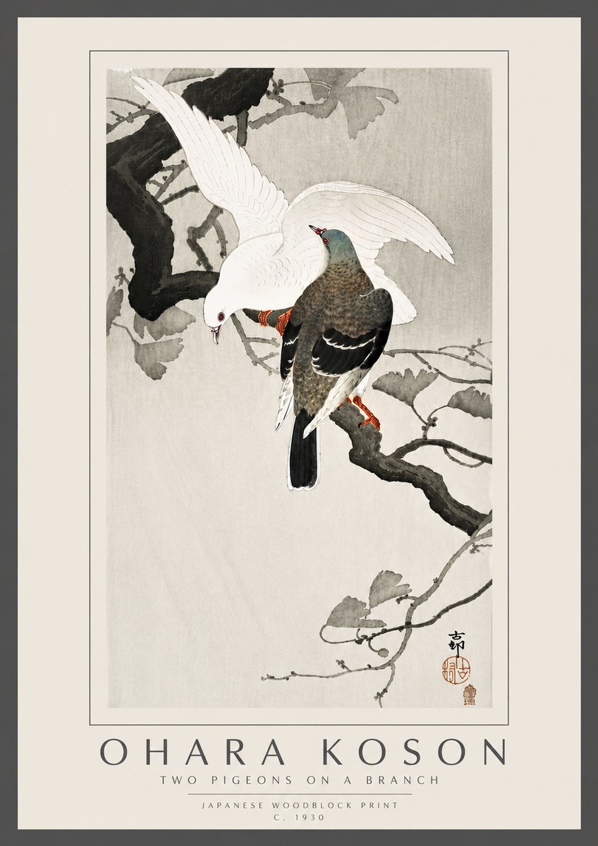 Ohara Koson Two Pigeons on a Branch No6 - Poszter