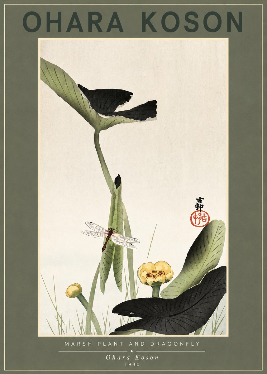Ohara Koson Marsh Plant and Dragonfly No2 - Poszter