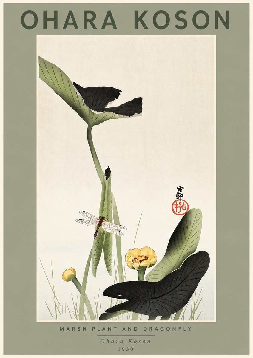 Ohara Koson Marsh Plant and Dragonfly No4 - Poszter