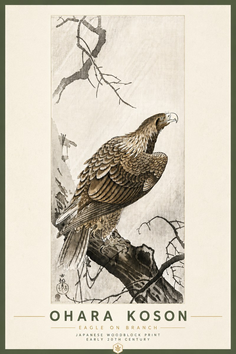 Ohara Koson Eagle on Branch No6 - Poszter