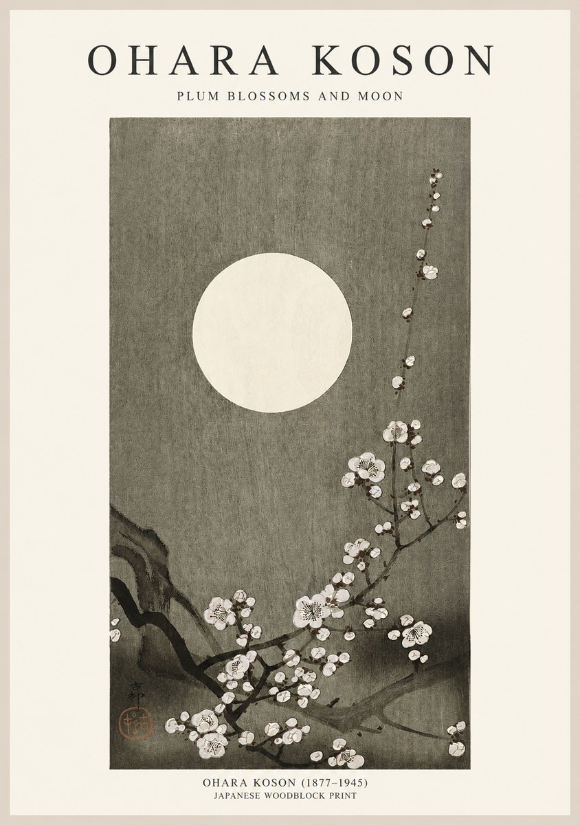 Ohara Koson Plum Blossoms and Moon No1 - Poszter