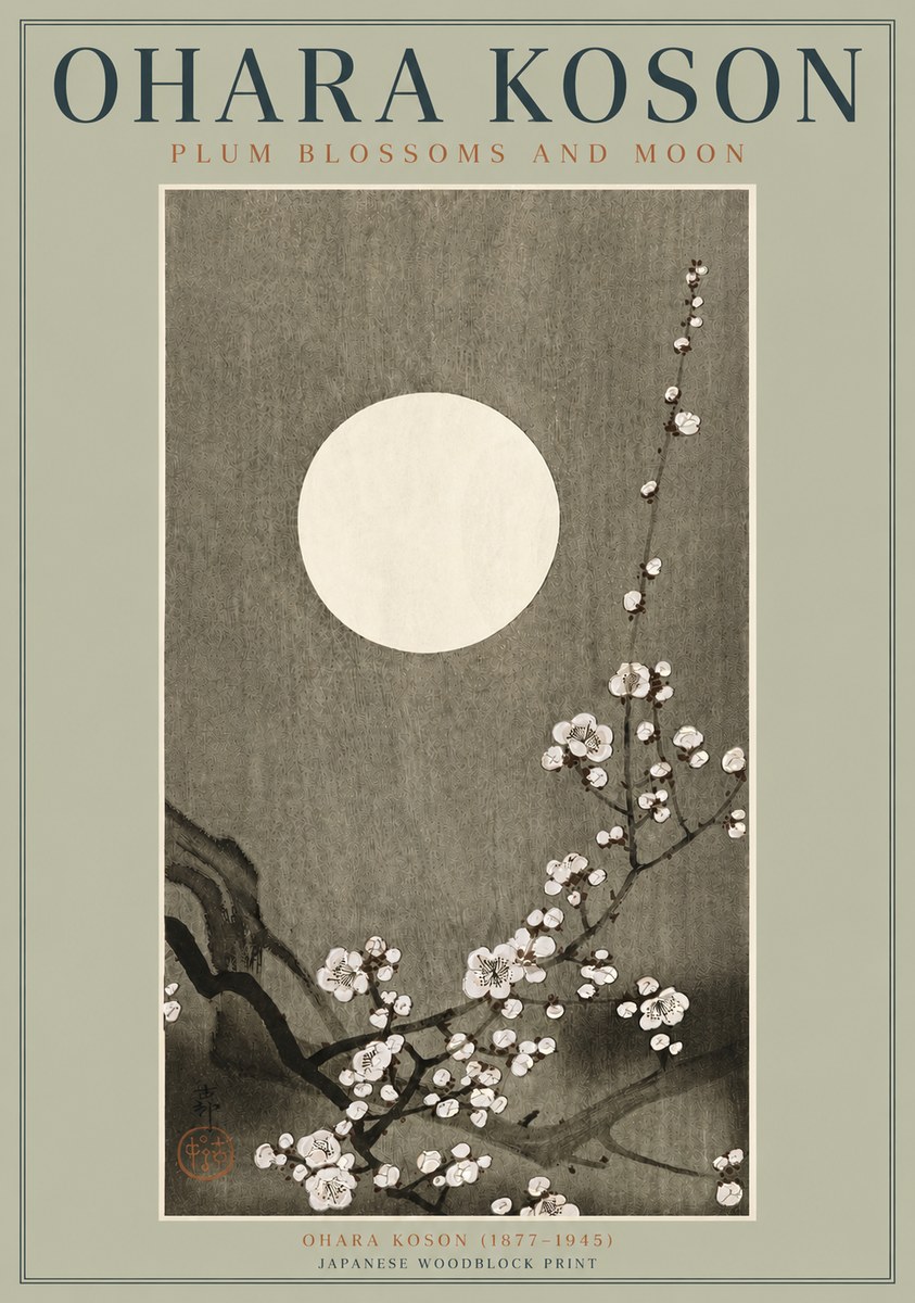 Ohara Koson Plum Blossoms and Moon No3 - Poszter