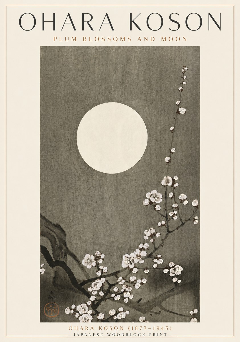 Ohara Koson Plum Blossoms and Moon No4 - Poszter