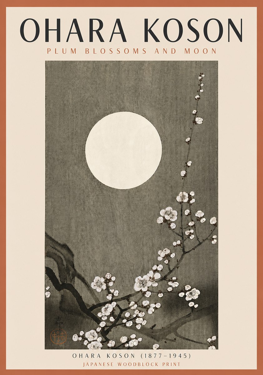 Ohara Koson Plum Blossoms and Moon No5 - Poszter