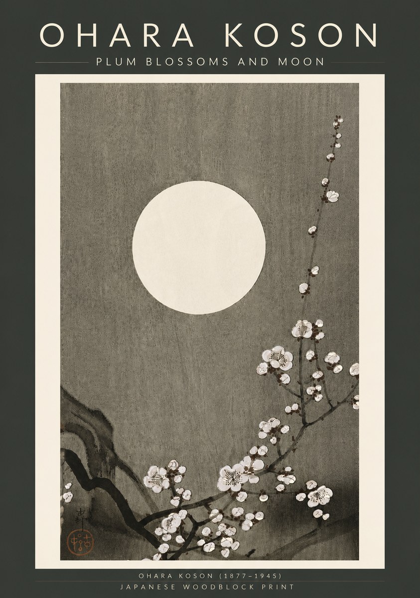 Ohara Koson Plum Blossoms and Moon No6 - Poszter