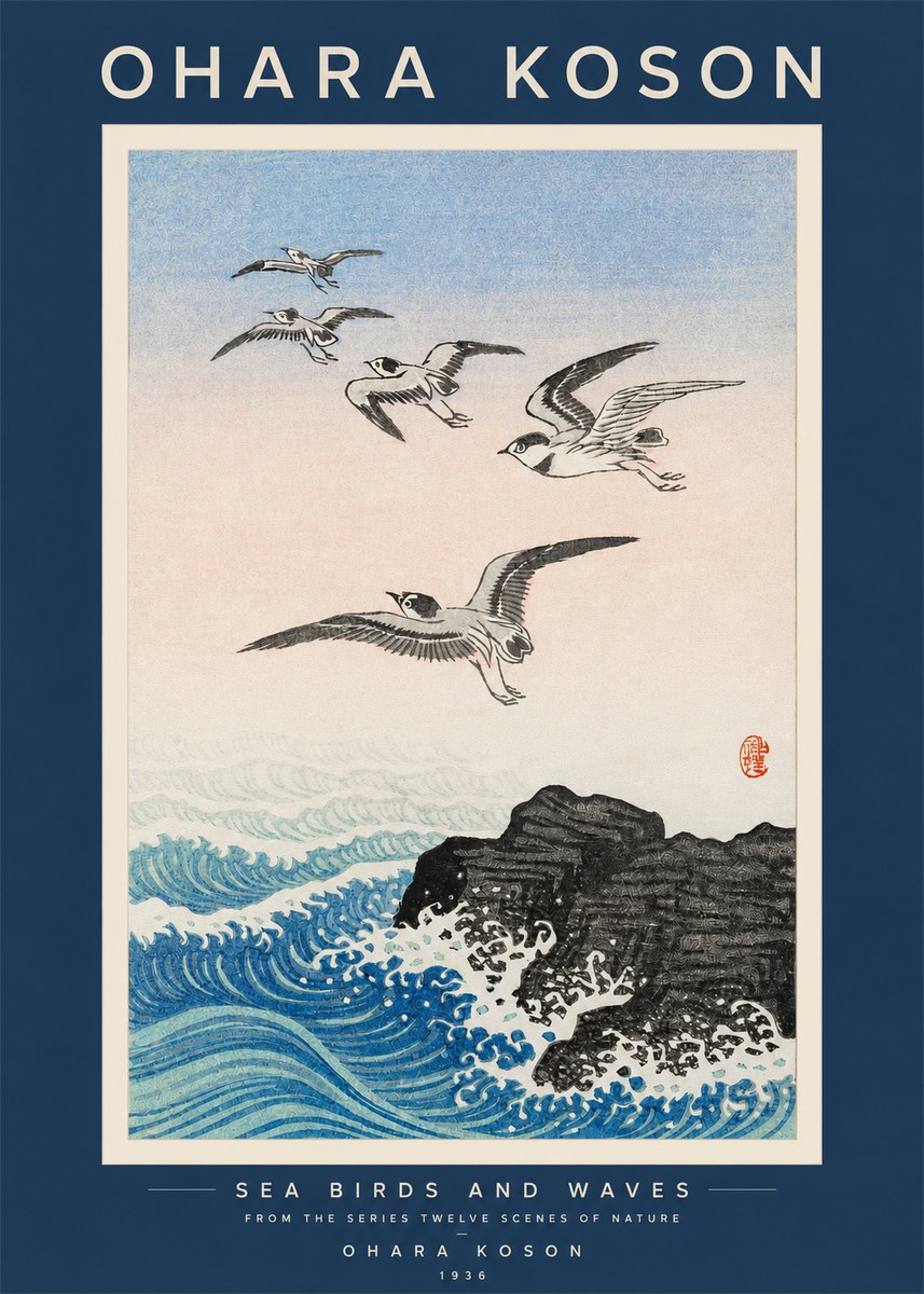 Ohara Koson Sea Birds and Waves No2 - Poszter