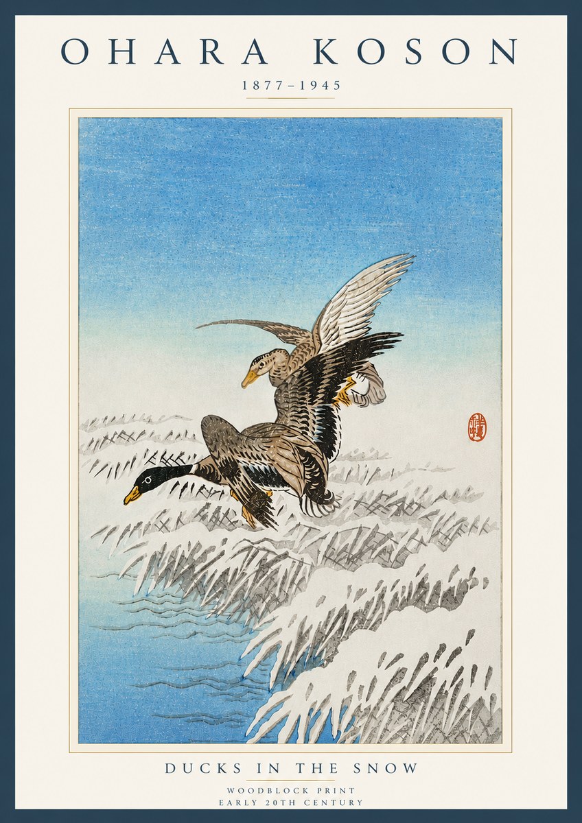 Ohara Koson Ducks in the Snow No4 - Poszter