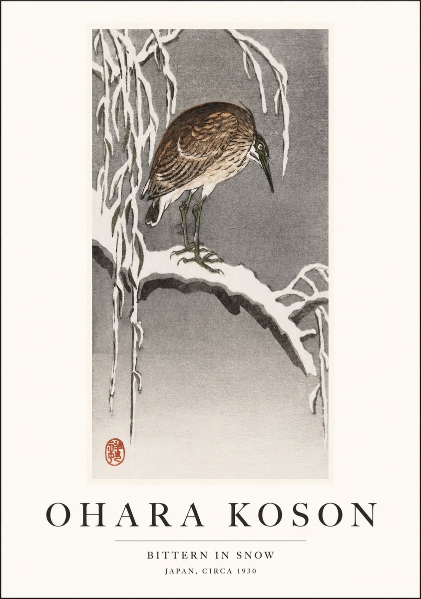 Ohara Koson Bittern in Snow No1 - Poszter