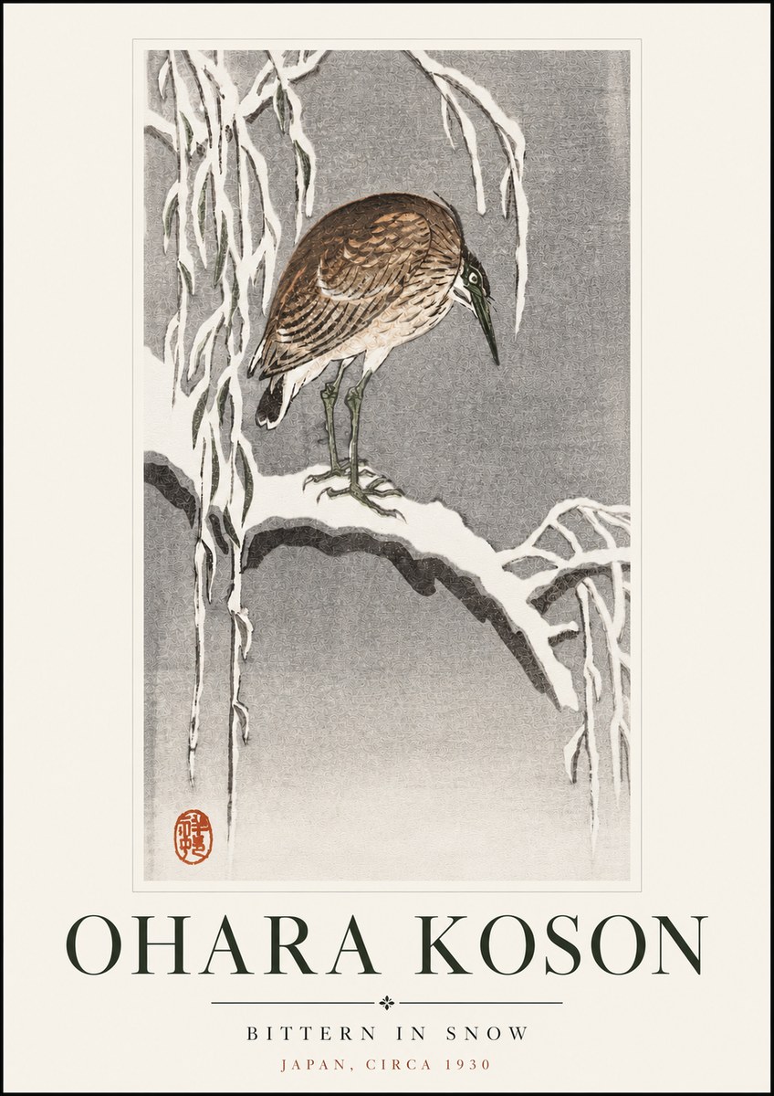 Ohara Koson Bittern in Snow No3 - Poszter