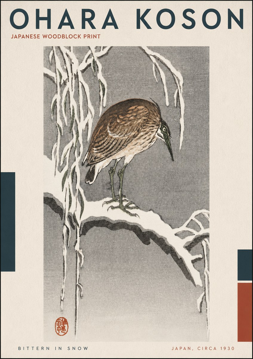 Ohara Koson Bittern in Snow No4 - Poszter