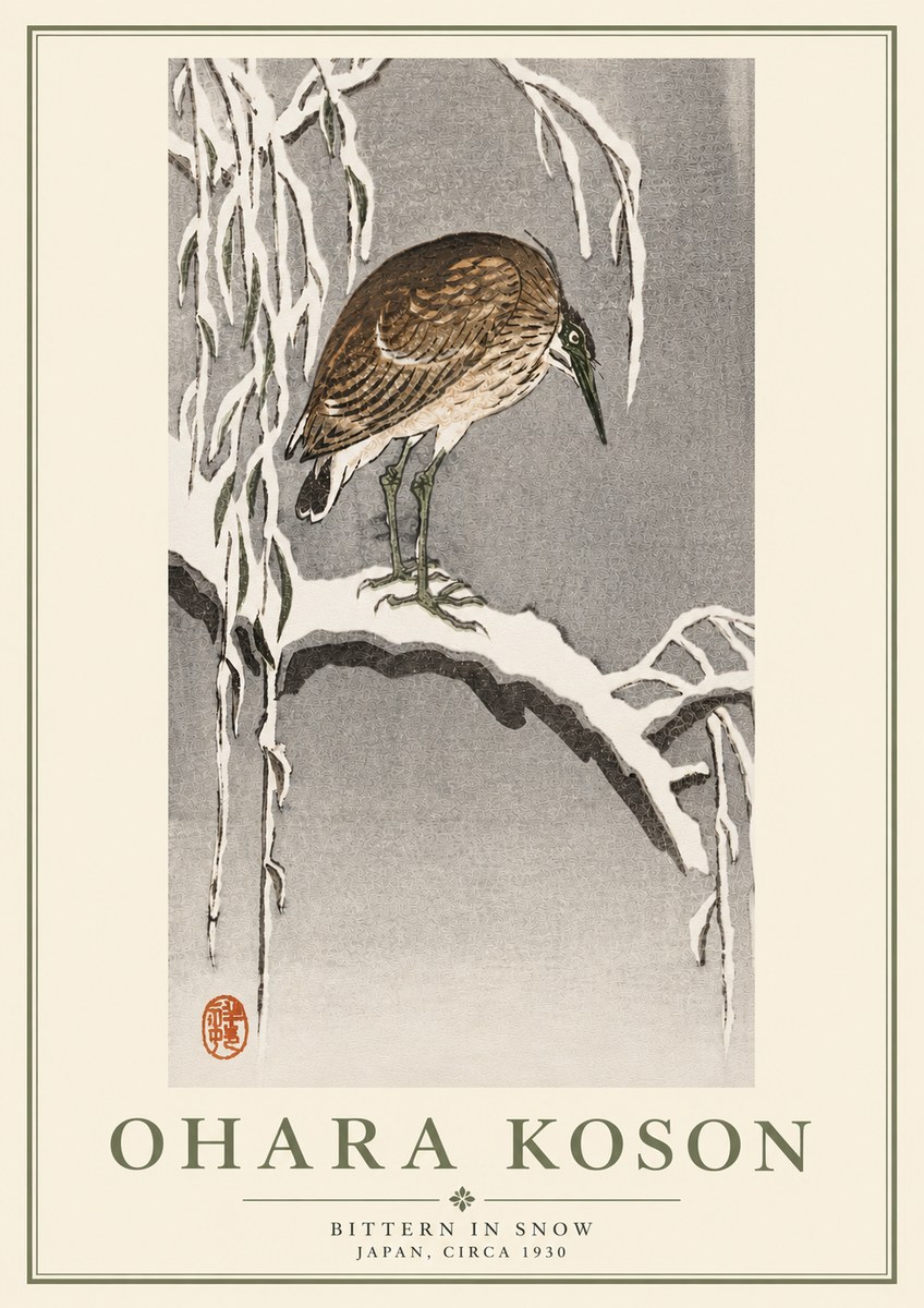 Ohara Koson Bittern in Snow No5 - Poszter