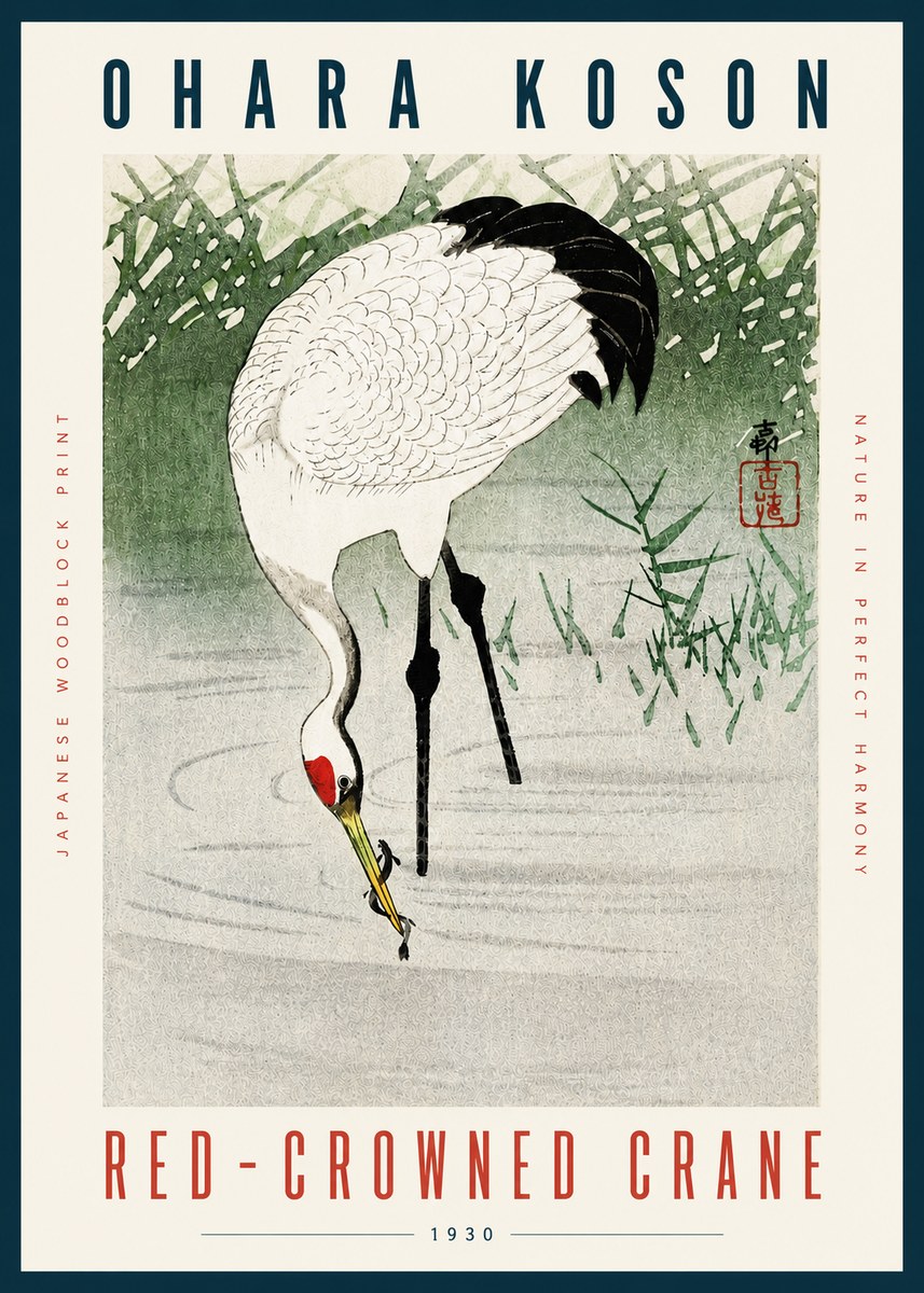 Ohara Koson Red-crowned Crane No4 - Poszter