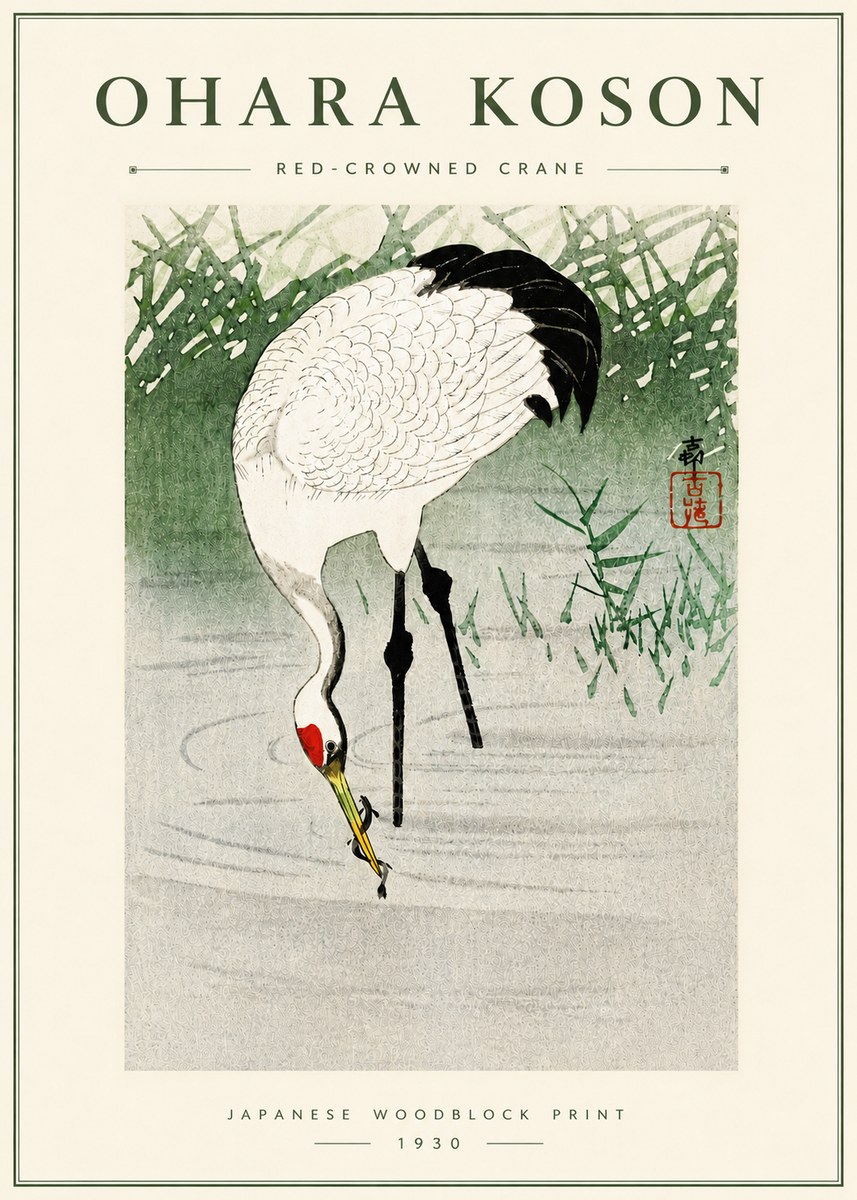 Ohara Koson Red-crowned Crane No5 - Poszter