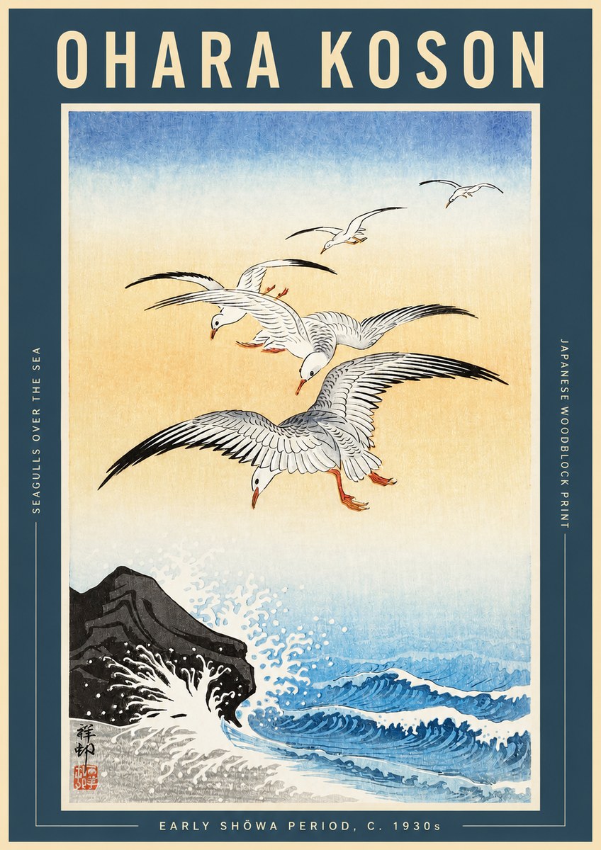 Ohara Koson Seagulls over the Sea No2 - Poszter