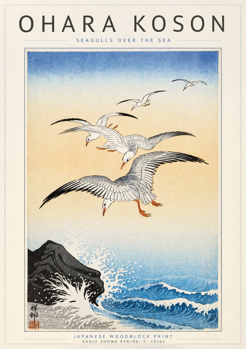 Ohara Koson Seagulls over the Sea No3 - Poszter