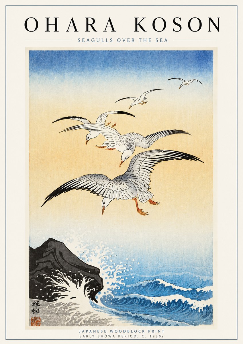 Ohara Koson Seagulls over the Sea No6 - Poszter