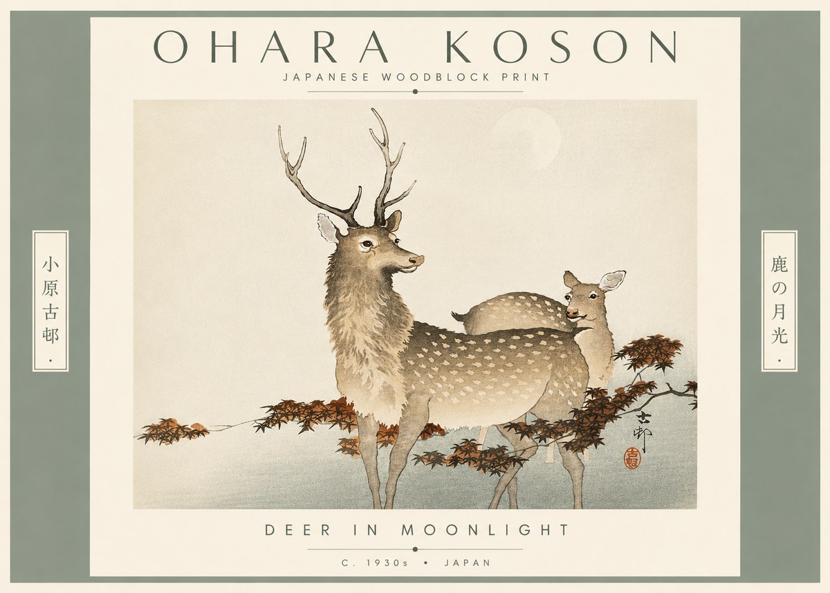 Ohara Koson Deer in Moonlight No4 - Poszter