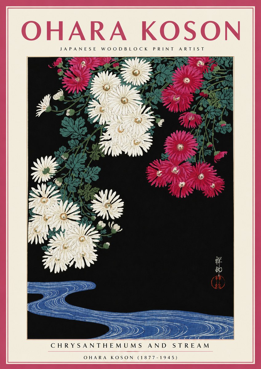 Ohara Koson Chrysanthemums and Stream No5 - Poszter