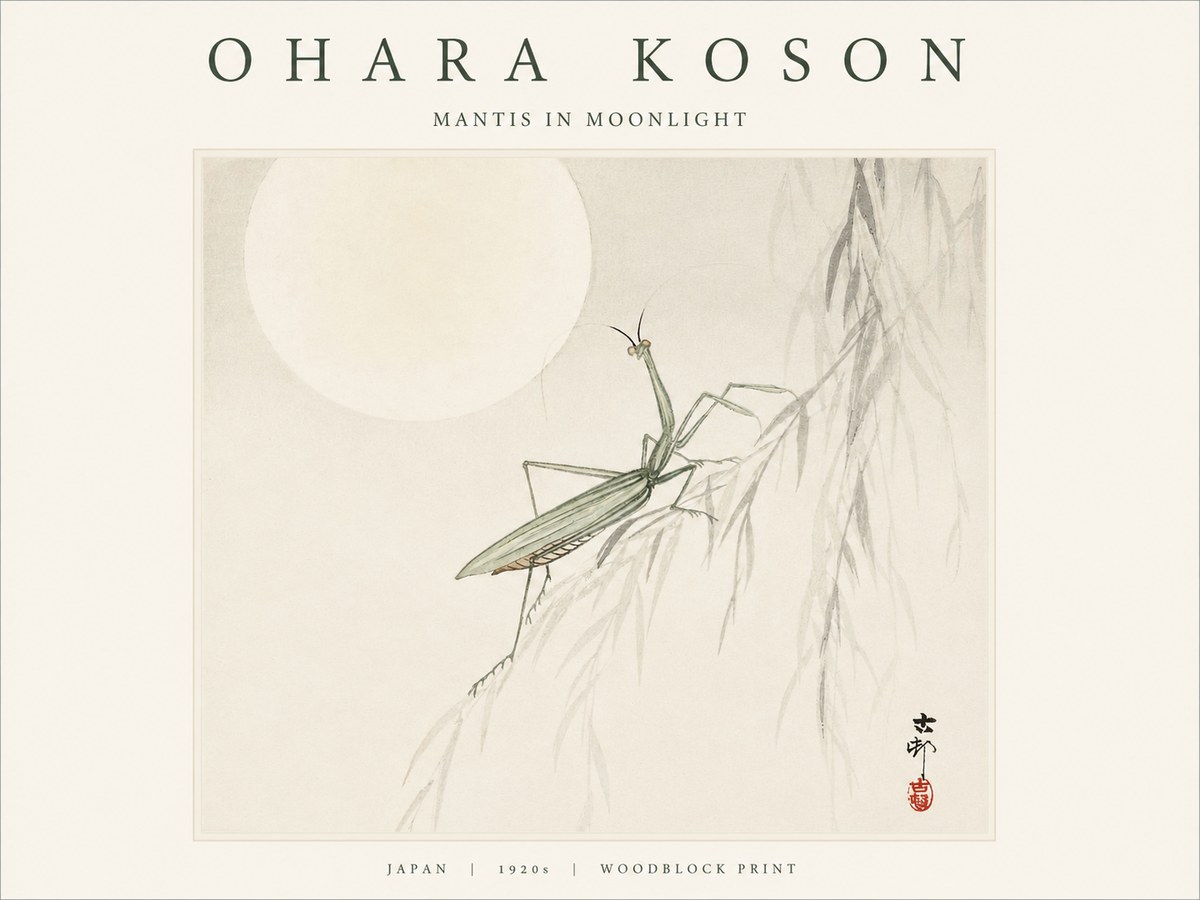 Ohara Koson Mantis in Moonlight No1 - Poszter