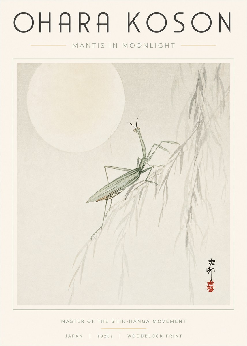 Ohara Koson Mantis in Moonlight No3 - Poszter