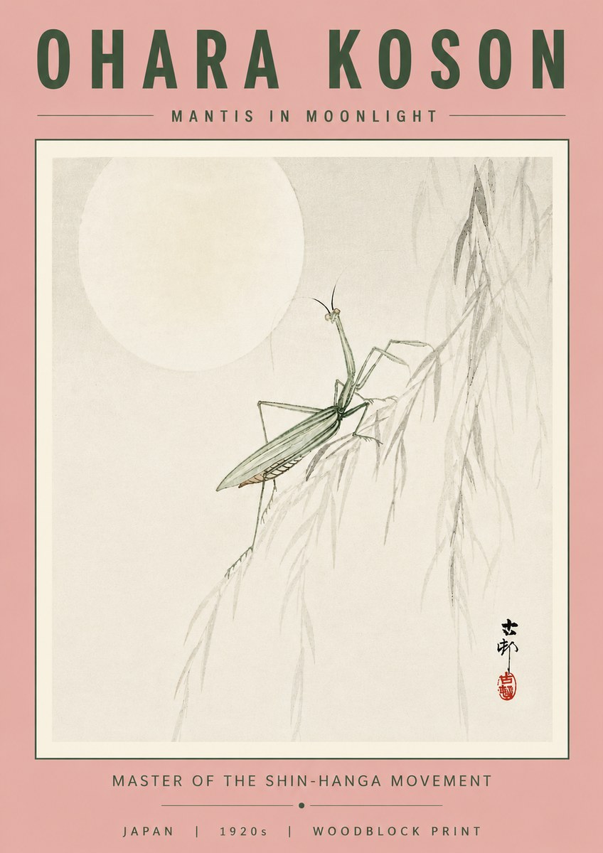 Ohara Koson Mantis in Moonlight No4 - Poszter