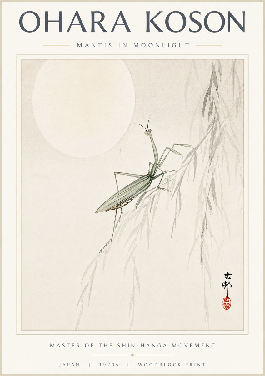 Ohara Koson Mantis in Moonlight No5 - Poszter