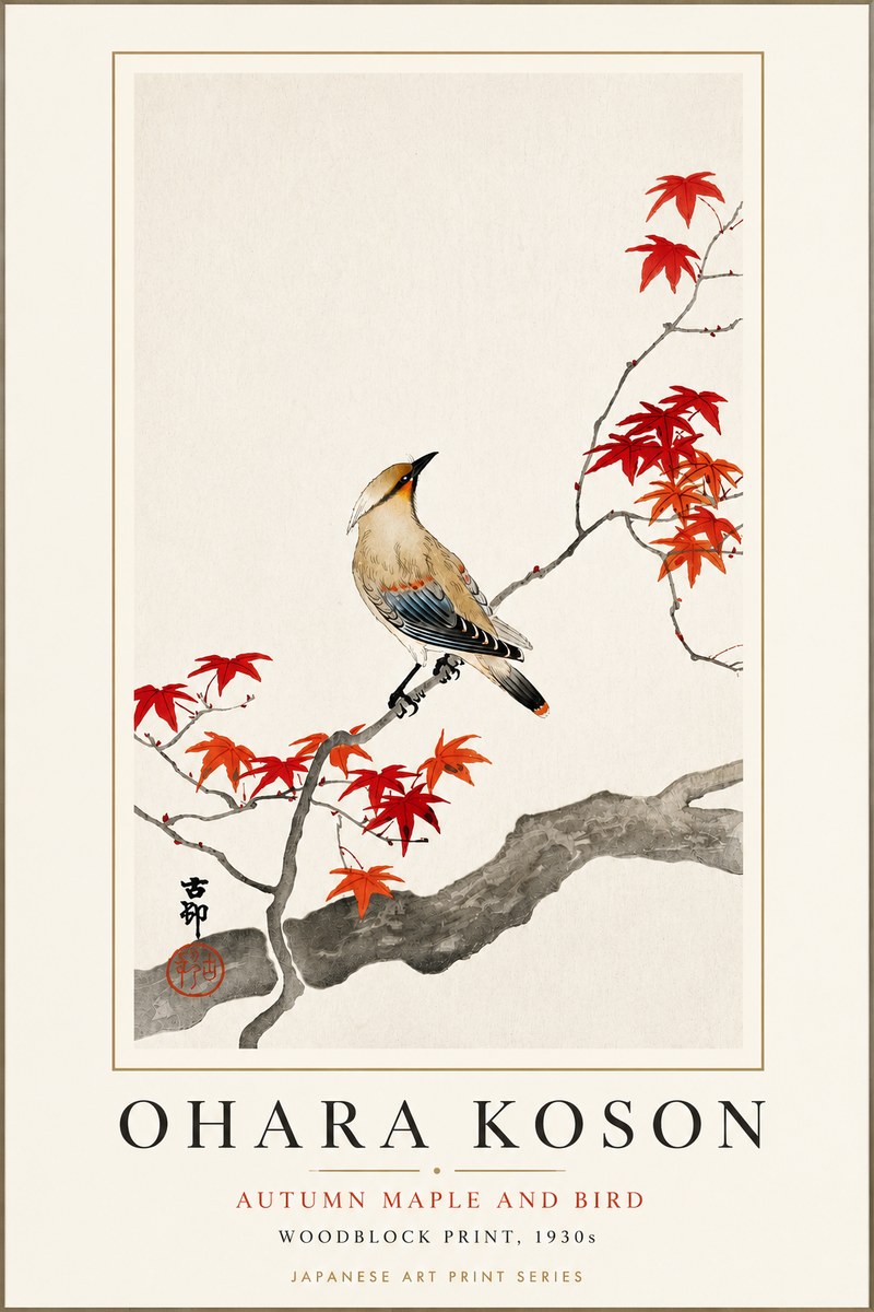 Ohara Koson Autumn Maple and Bird No3 - Poszter