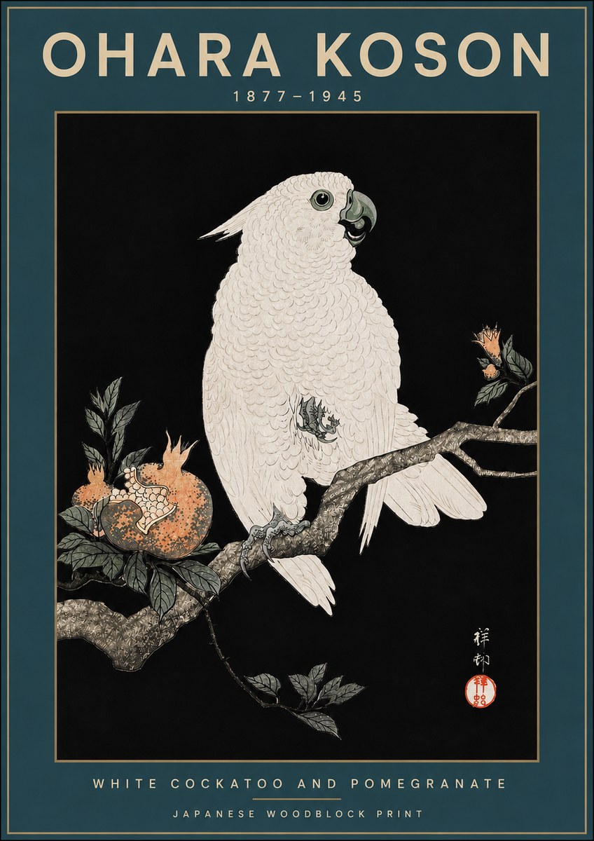 Ohara Koson White Cockatoo and Pomegranate II No3 - Poszter