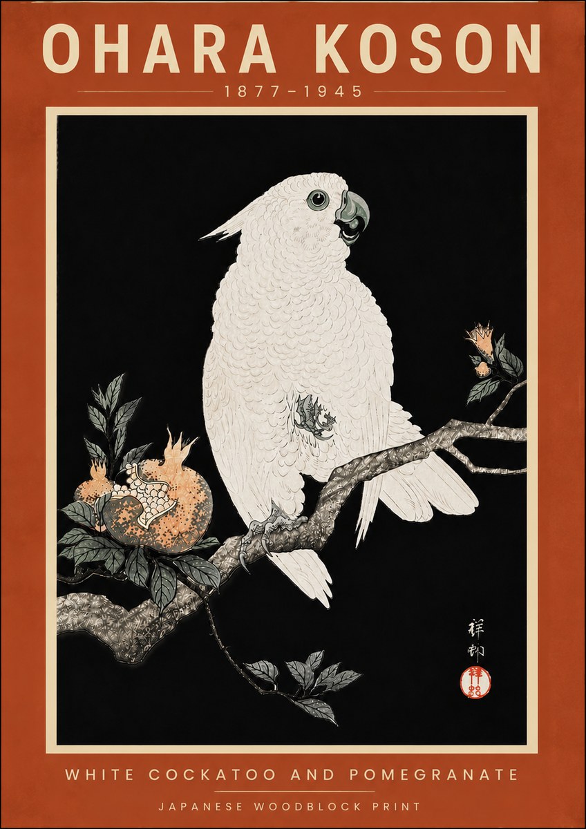 Ohara Koson White Cockatoo and Pomegranate II No6 - Poszter