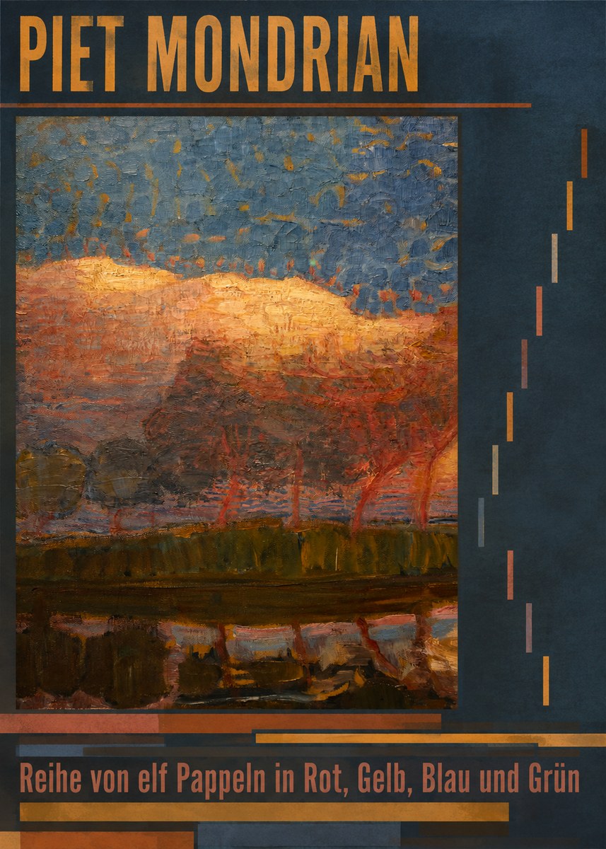 Piet Mondrian Reihe Von Elf Pappeln in Rot, Gelb, Blau Und Grün No6 - Poszter