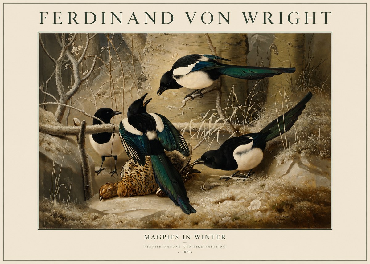 Ferdinand von Wright Magpies in Winter No1 - Poszter