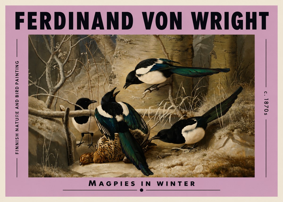 Ferdinand von Wright Magpies in Winter No3 - Poszter