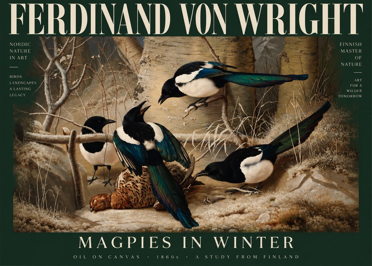 Ferdinand von Wright Magpies in Winter No5 - Poszter
