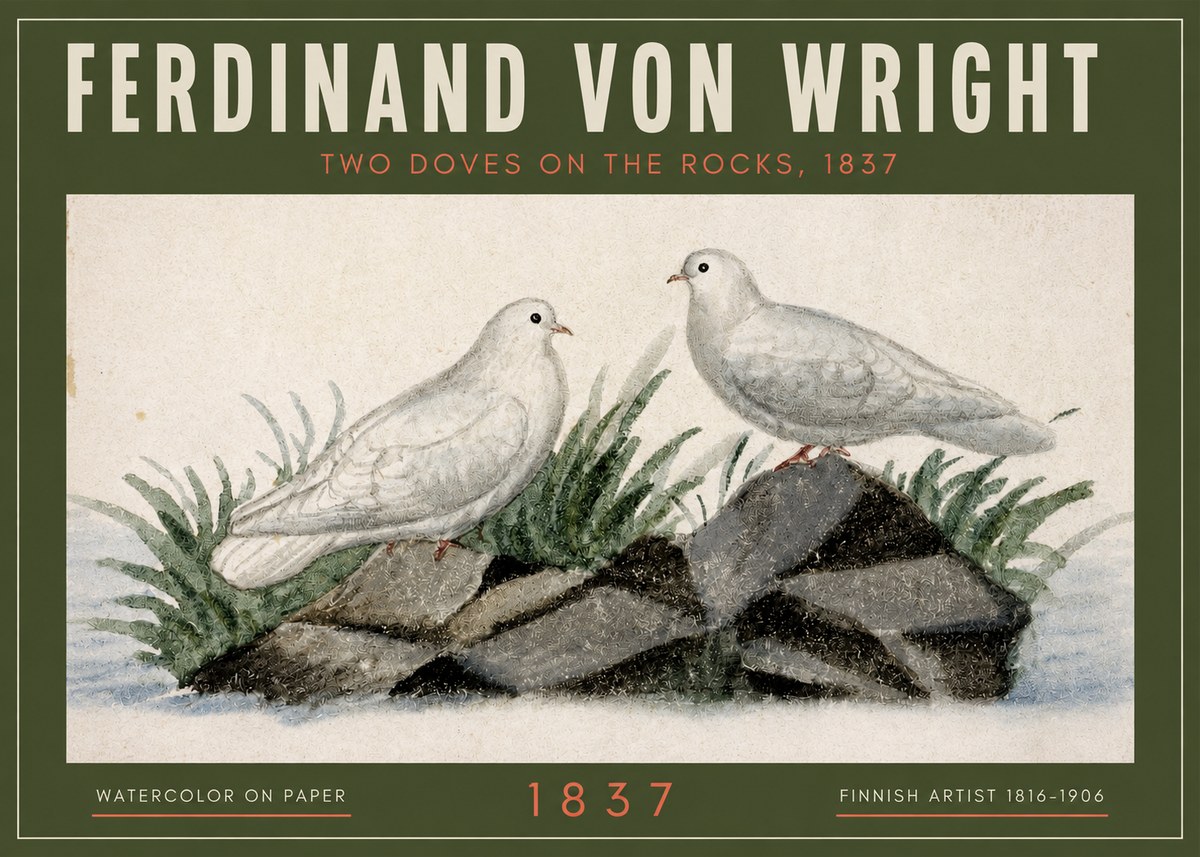 Ferdinand von Wright Two Doves on the Rocks, 1837 No2 - Poszter