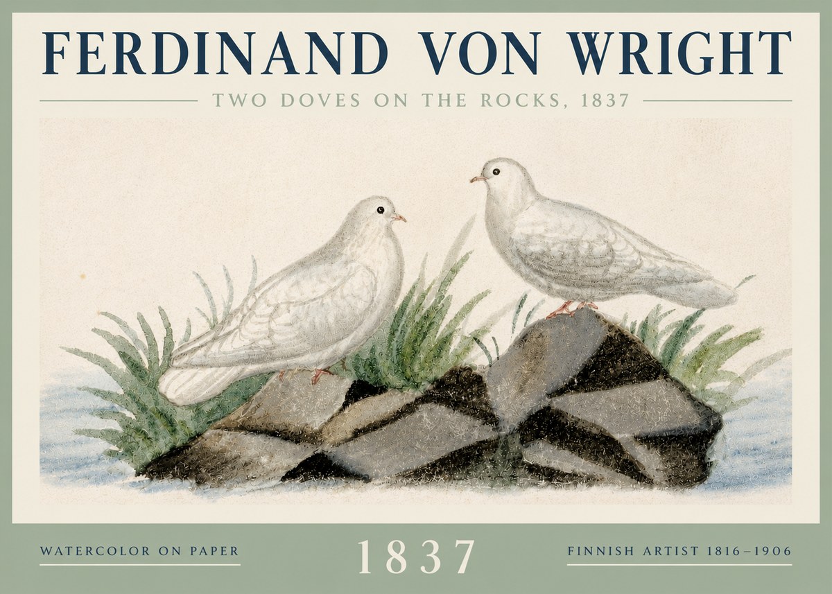 Ferdinand von Wright Two Doves on the Rocks, 1837 No3 - Poszter