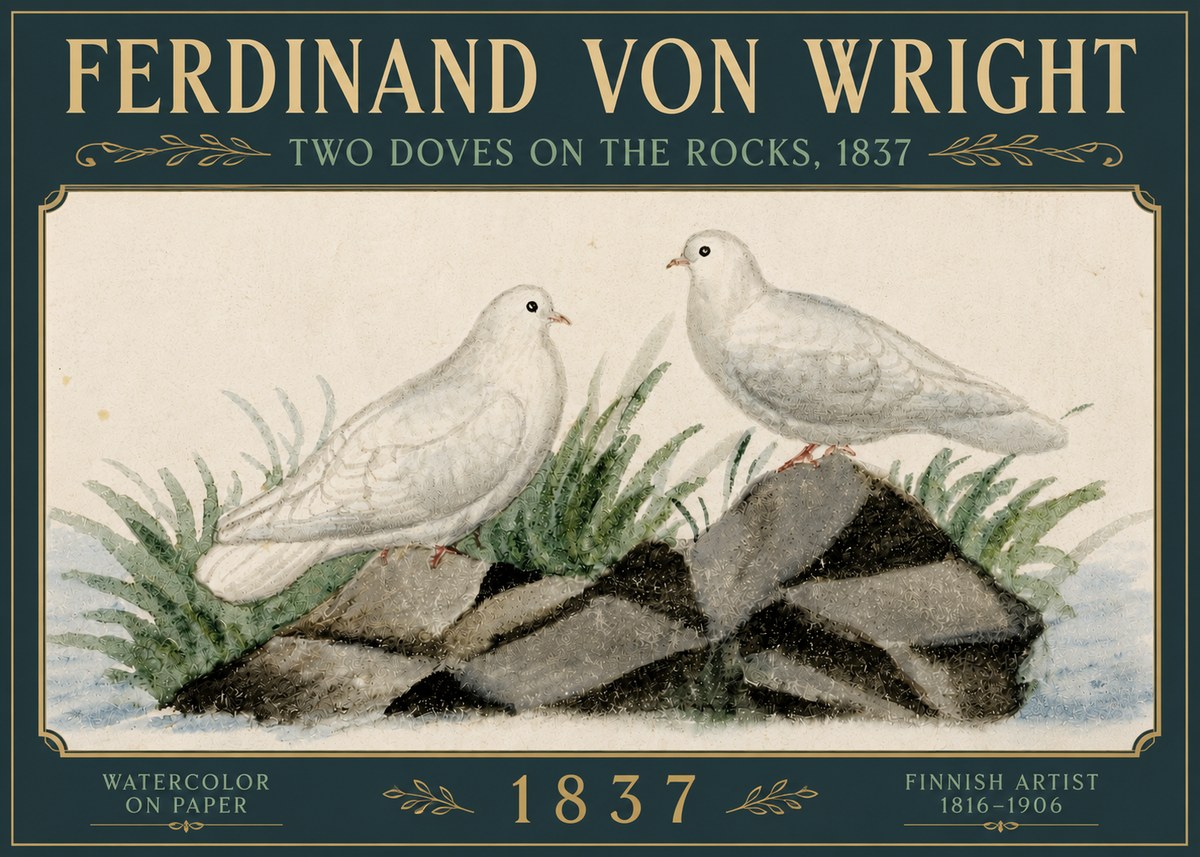 Ferdinand von Wright Two Doves on the Rocks, 1837 No5 - Poszter