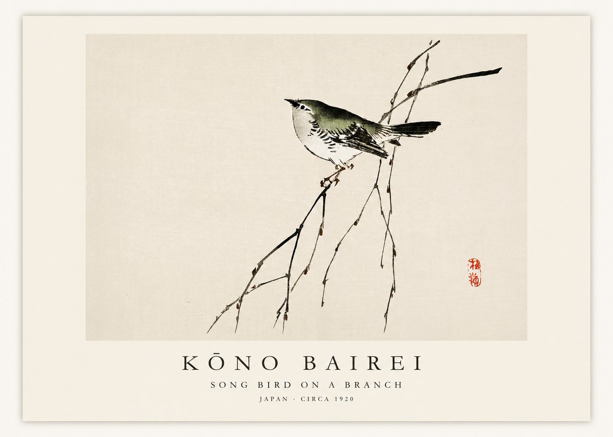 Kōno Bairei Song Bird on a Branch No1 - Poszter