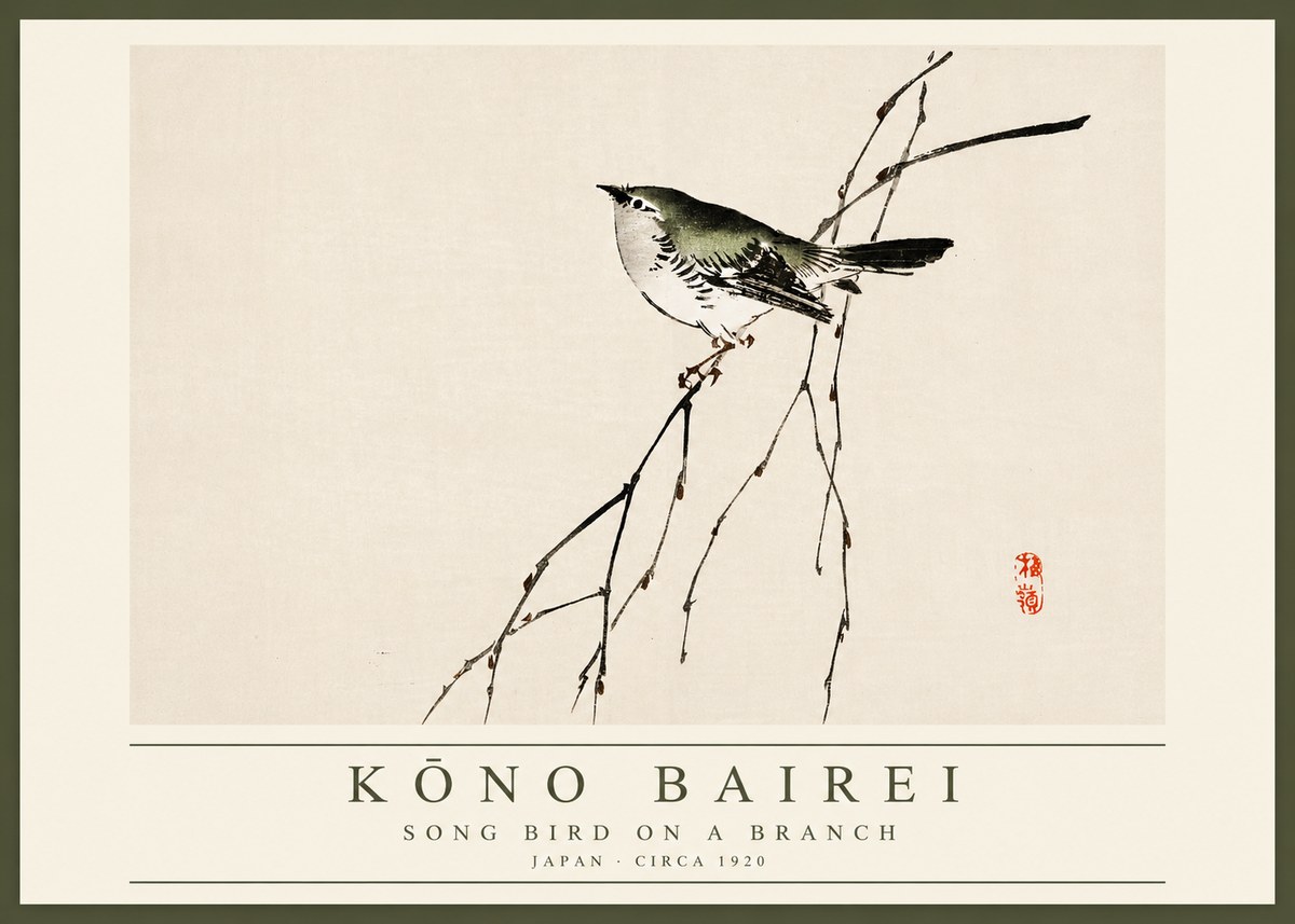 Kōno Bairei Song Bird on a Branch No2 - Poszter
