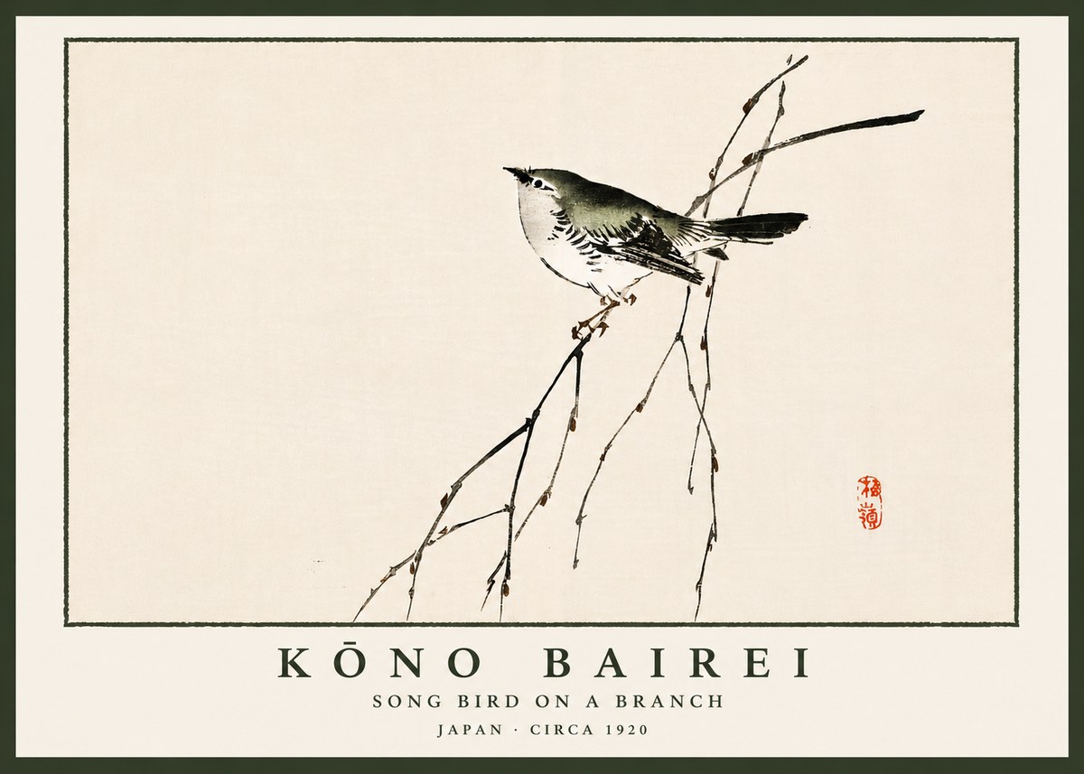 Kōno Bairei Song Bird on a Branch No5 - Poszter