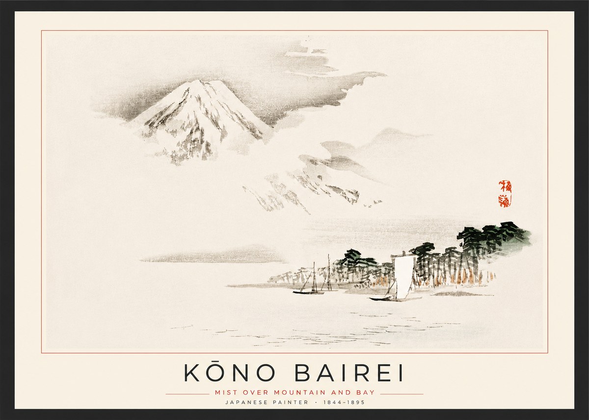 Kōno Bairei Mount Fuji with Boats No3 - Poszter