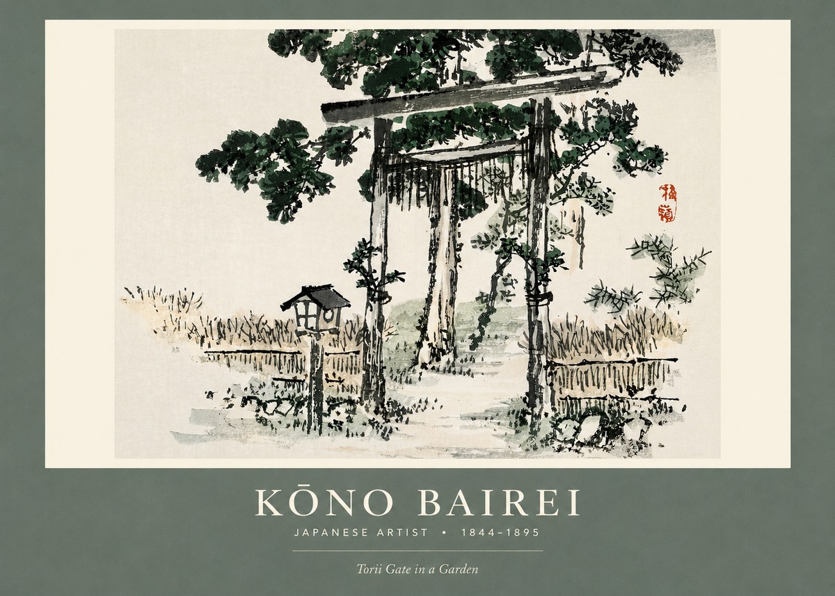 Kōno Bairei Torii Gate in a Garden No2 - Poszter