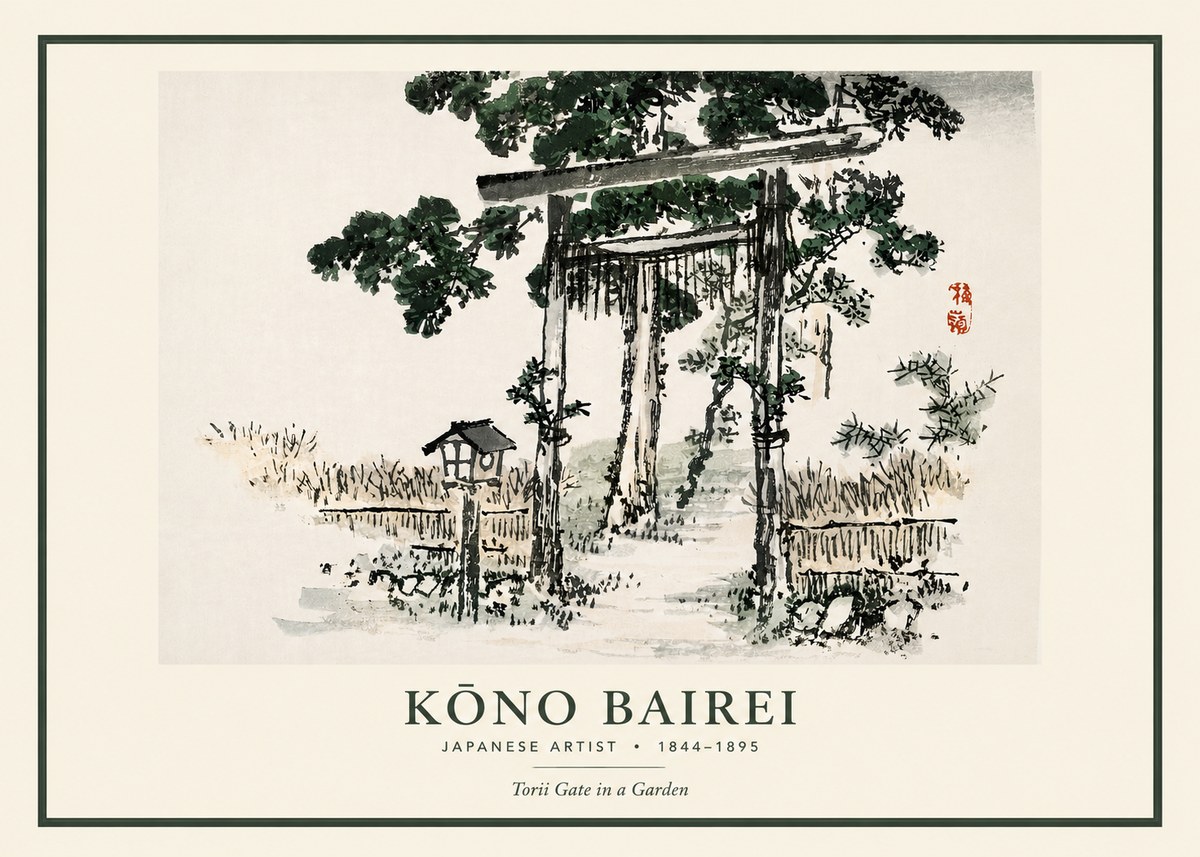 Kōno Bairei Torii Gate in a Garden No3 - Poszter