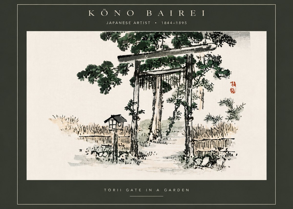 Kōno Bairei Torii Gate in a Garden No5 - Poszter