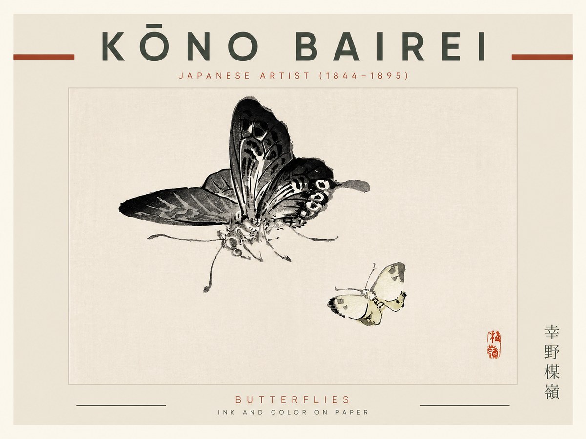 Kōno Bairei Butterflies No2 - Poszter