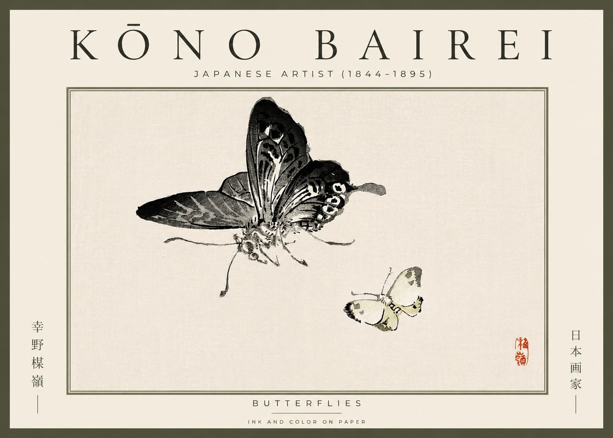 Kōno Bairei Butterflies No5 - Poszter